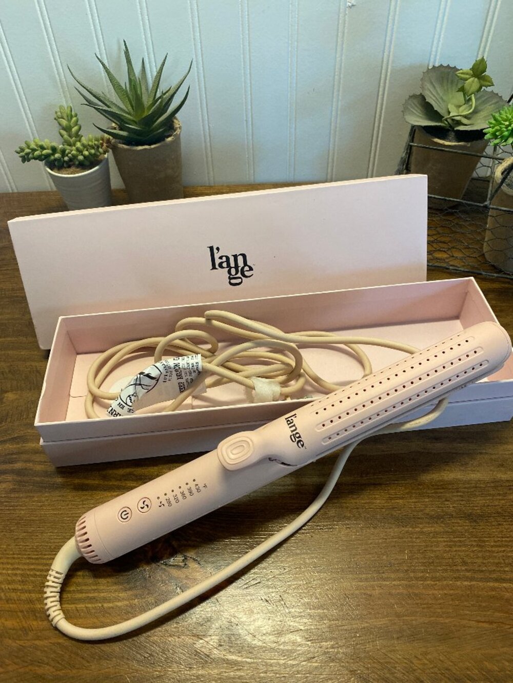 L’ange Le Duo Grande 360 Airflow Styler Blush Pink 2-in-1 Flat Iron Curler w/Box